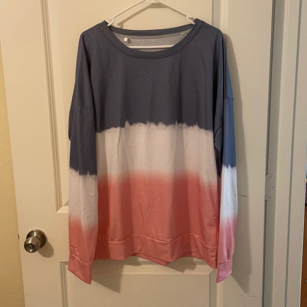 Long sleeve pink white grey tee